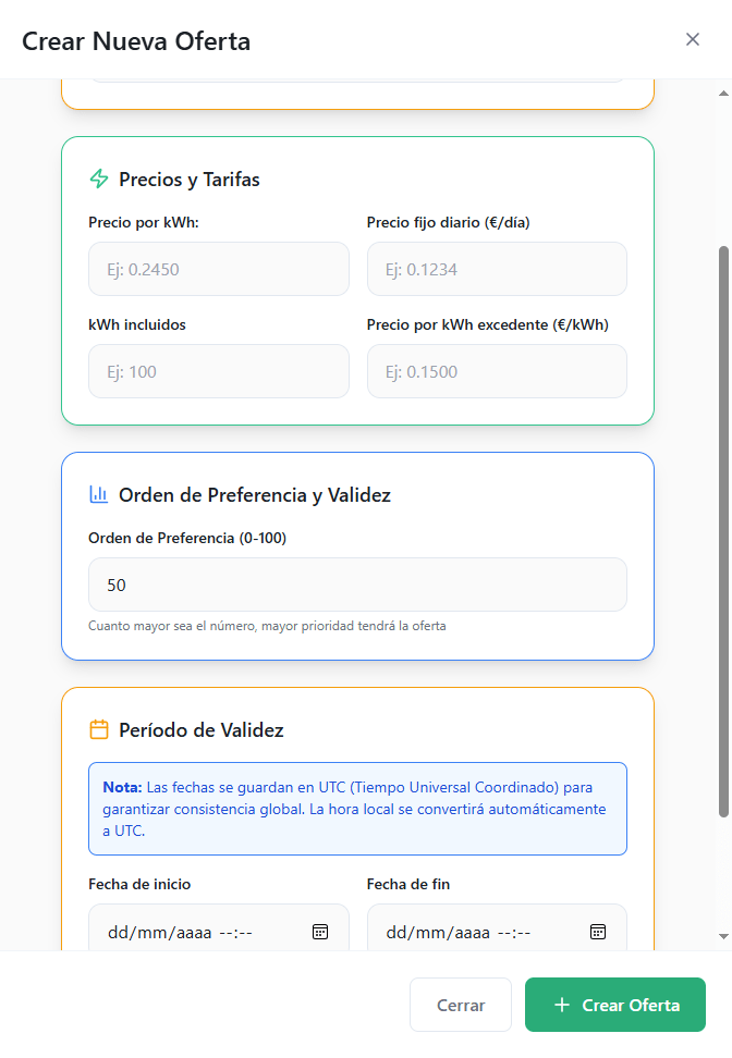 Crear ofertas